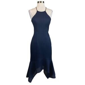 Bariano Blue Hi-Low Backless Fit & Flare Cocktail Party Dress Size 8 Medium NWT